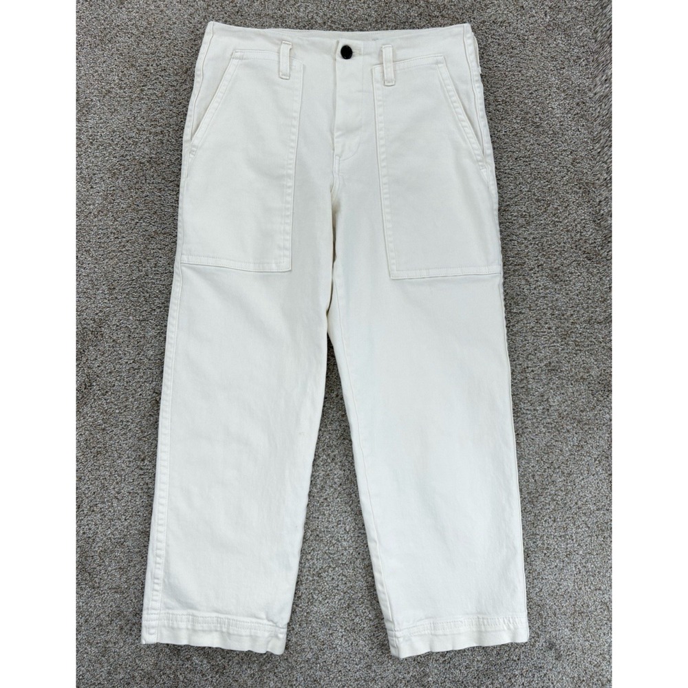 Everlane Straight Crop Utility Pant Womens 6 Bone White High Rise Organic Cotton